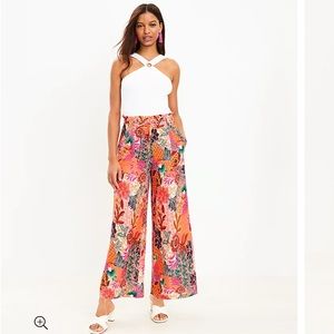 Loft Pull On Linen Blend Wide Leg Pants in Patchwork Bloom